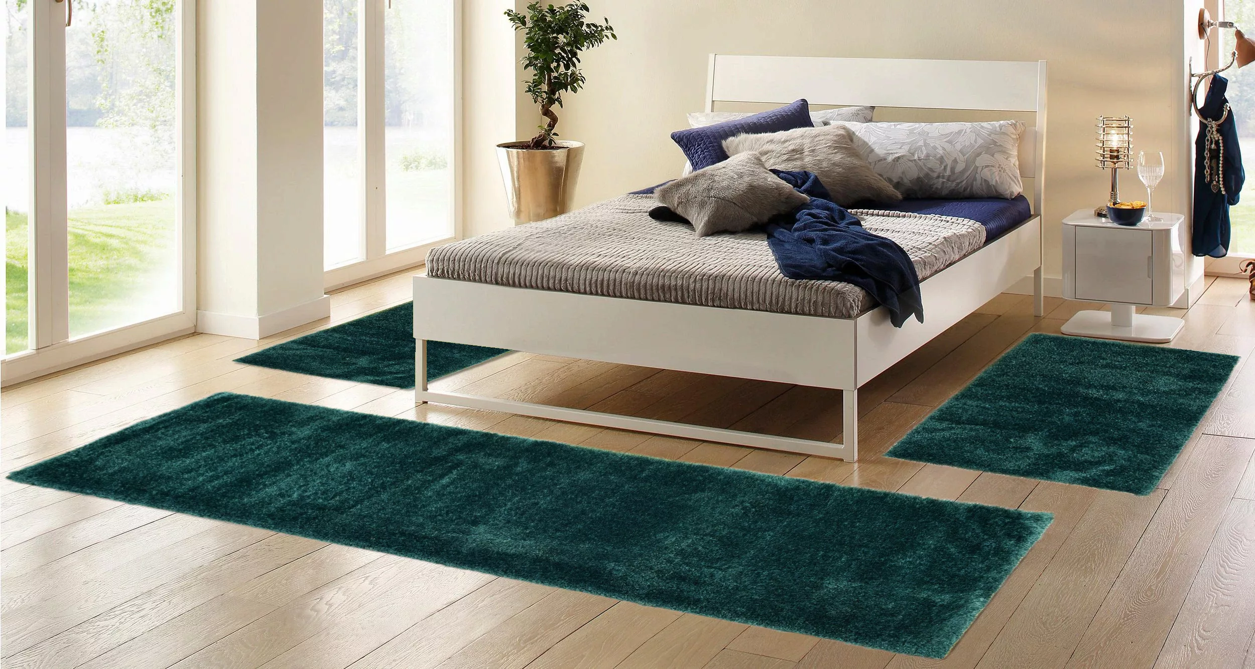 Home affaire Bettumrandung »Malin«, (3 tlg.), Hochflor, Shaggy, Uni-Farben, günstig online kaufen