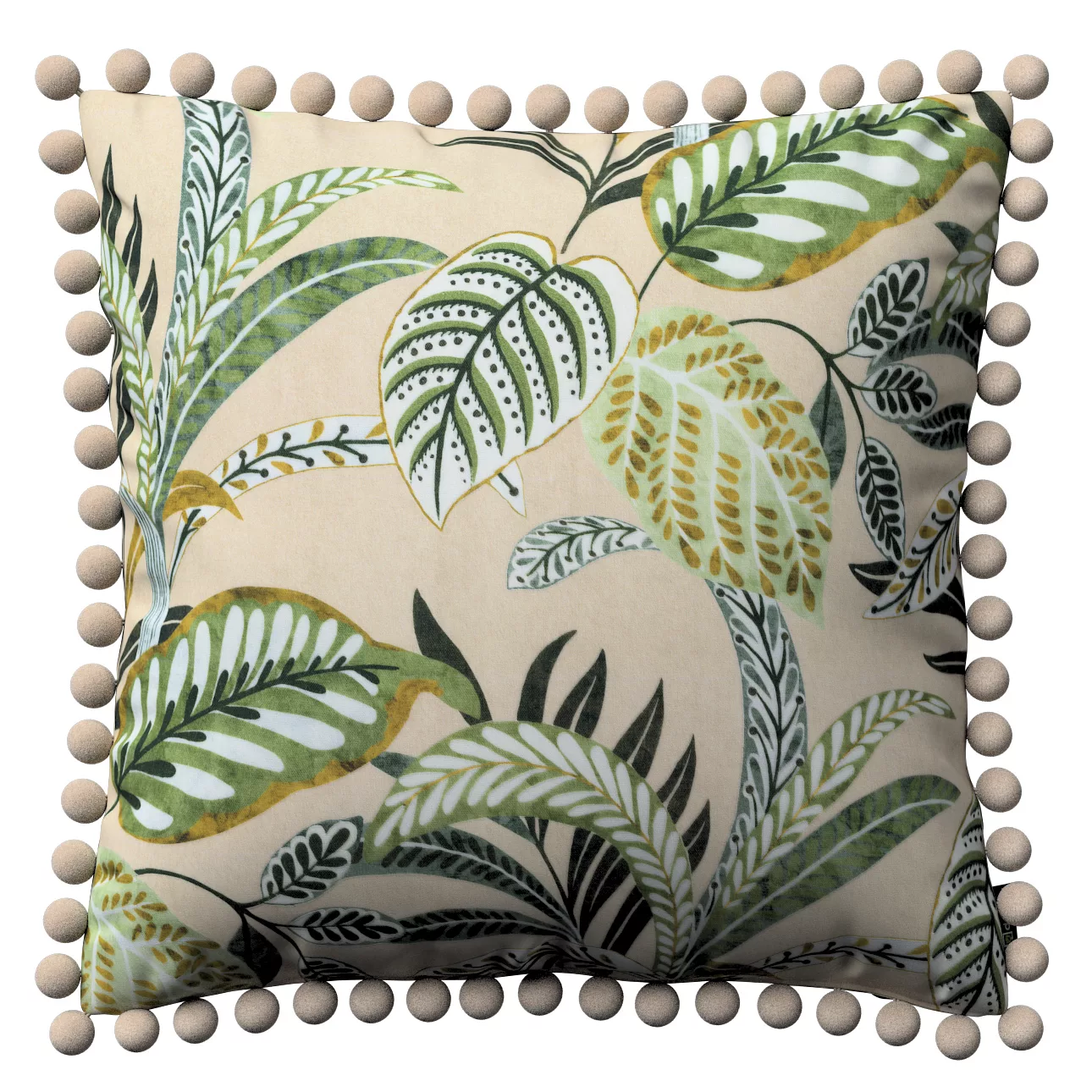 Kissenhülle Wera mit Bommeln, olivgrün, beige, 45 x 45 cm, Flowers (142-96) günstig online kaufen