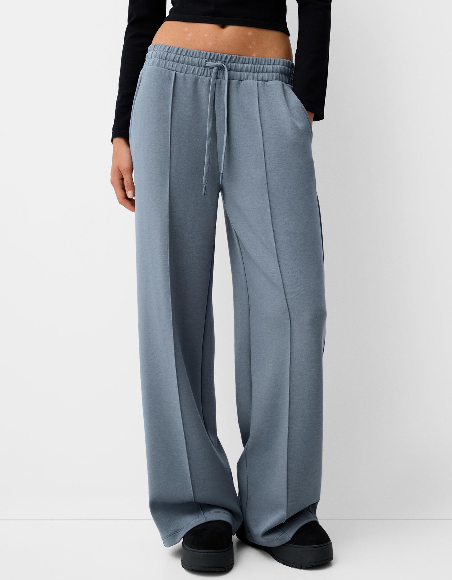 Bershka Soft-Wide-Leg-Hose Damen S Dunkelgrau günstig online kaufen