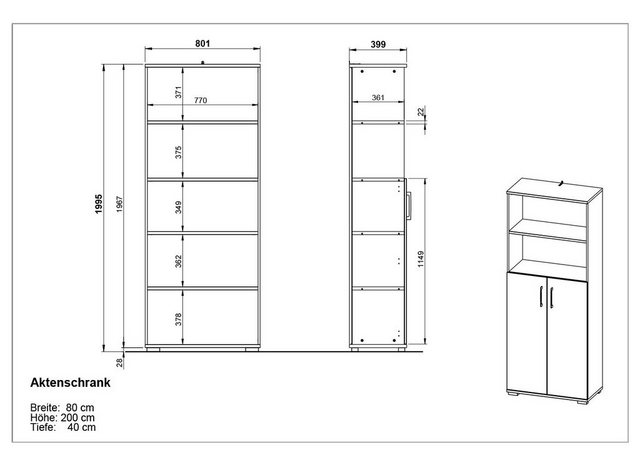 möbelando Aktenschrank 416 (BxHxT: 80x200x40 cm) in grau, anthrazit mit 2 T günstig online kaufen