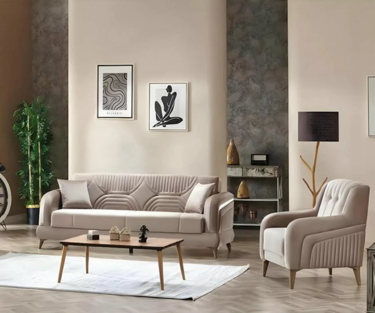 JVmoebel 3-Sitzer Komplett Sofa Set 2tlg Sofagarnitur Wohnzimmer Polstermöb günstig online kaufen