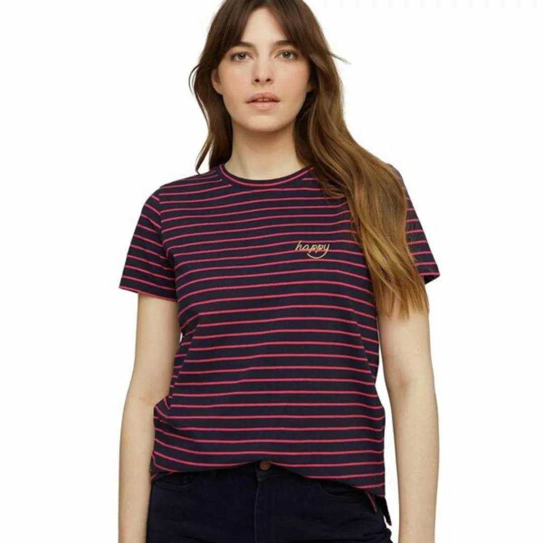 Damen-t-shirt "Happy Embroidered Stripe Tee" günstig online kaufen