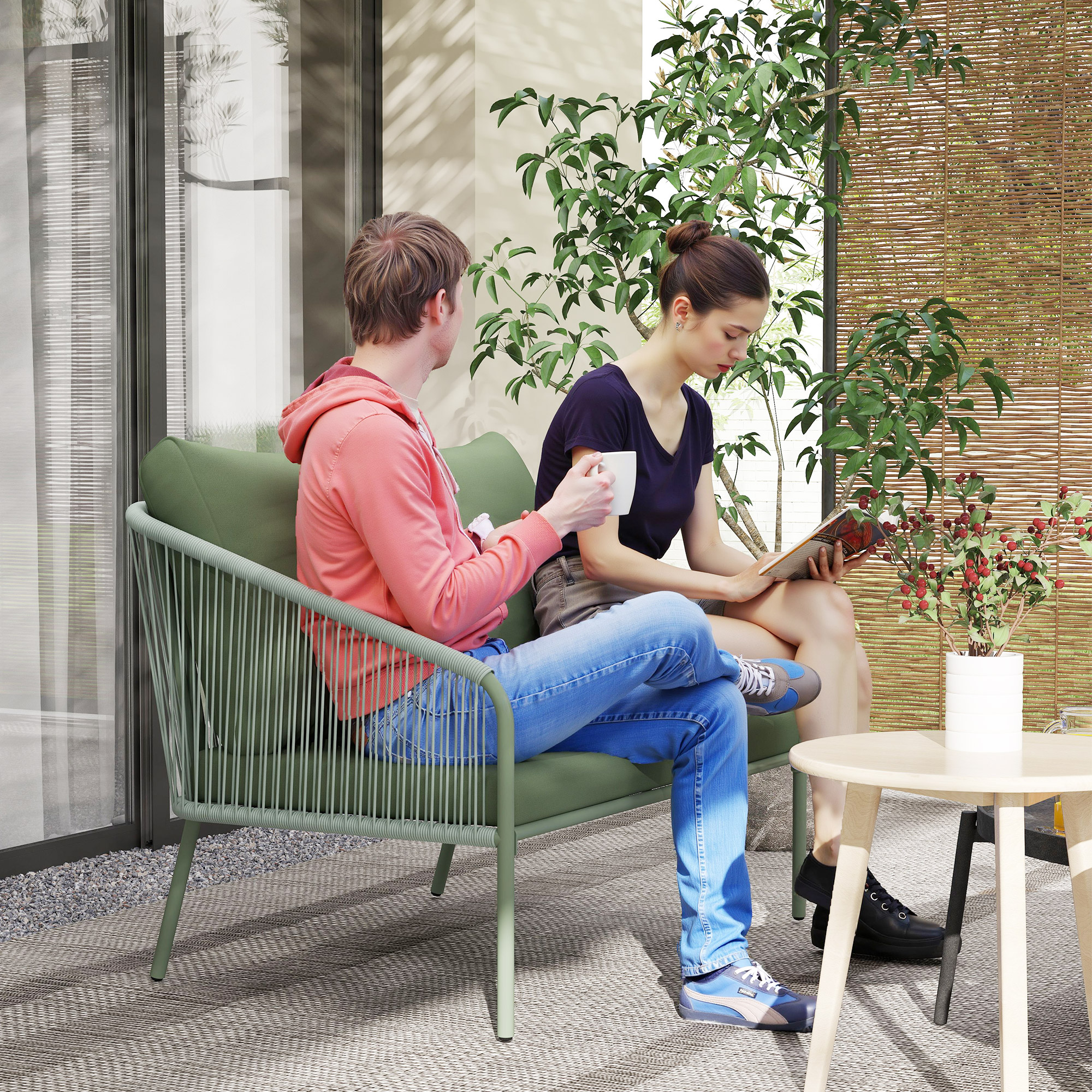 Outsunny Gartensofa mit Kissen 2-Sitzer Rattan Sofa Lounge Sofa Outdoor Bal günstig online kaufen