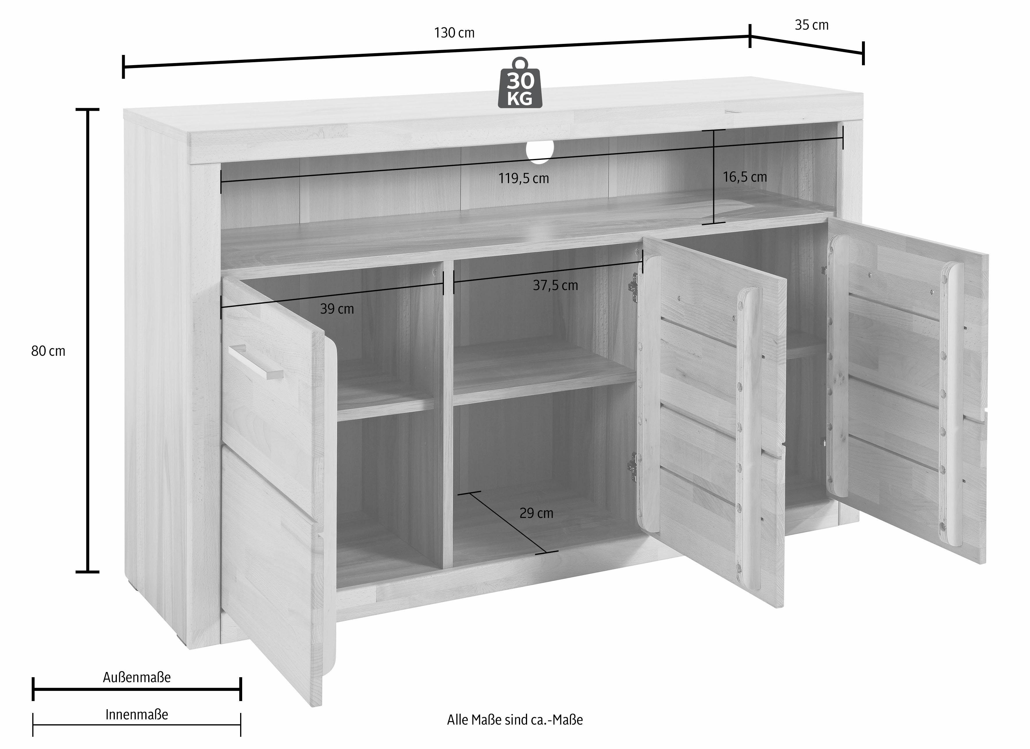 Home affaire Sideboard Ribe,130cm breit, Fronten günstig online kaufen