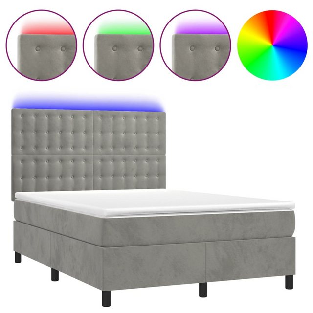 vidaXL Boxspringbett Boxspringbett mit Matratze & LED Samt (140 x 190 cm, H günstig online kaufen