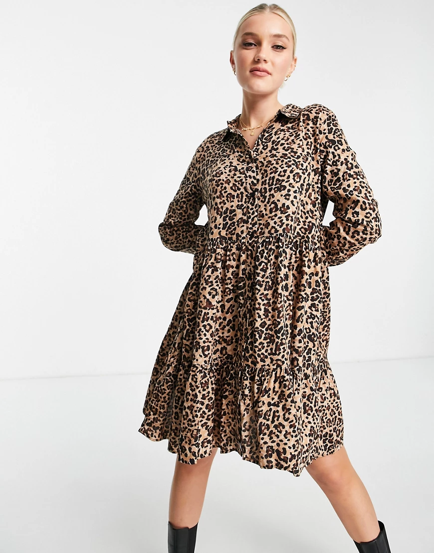 Stradivarius – Hemdkleid mit Leopardenmuster-Neutral günstig online kaufen