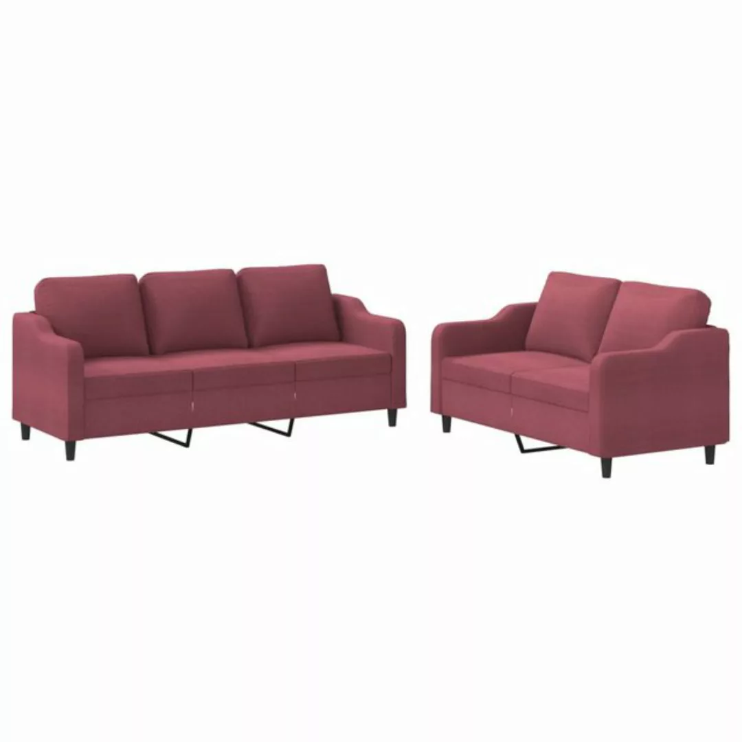 vidaXL Sofa Sofagarnitur Set mit Kissen Stoff, 2-tlg., Rot günstig online kaufen