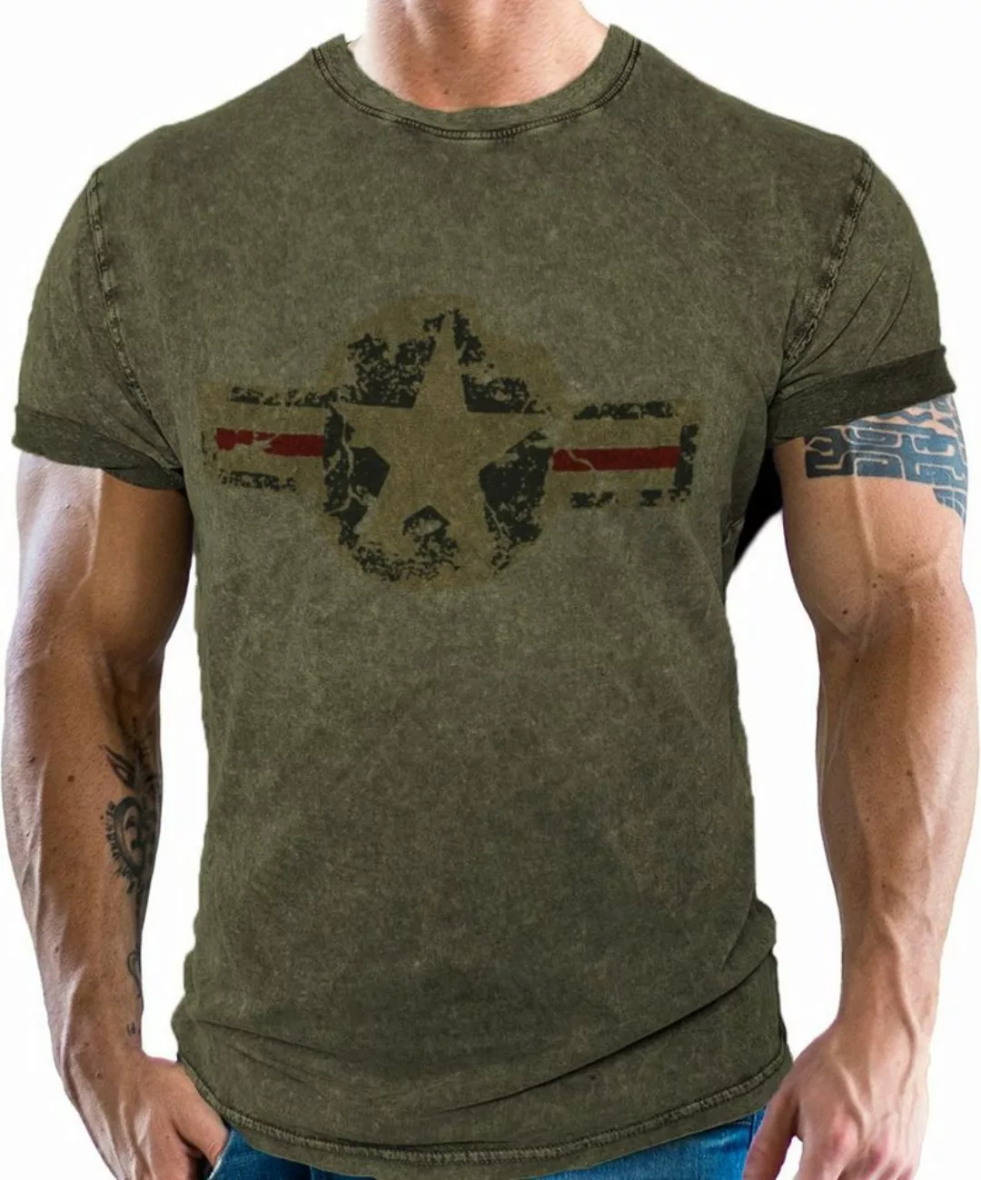 GASOLINE BANDIT® T-Shirt für den US-Army Fan im Washed Jeans Look USAF günstig online kaufen