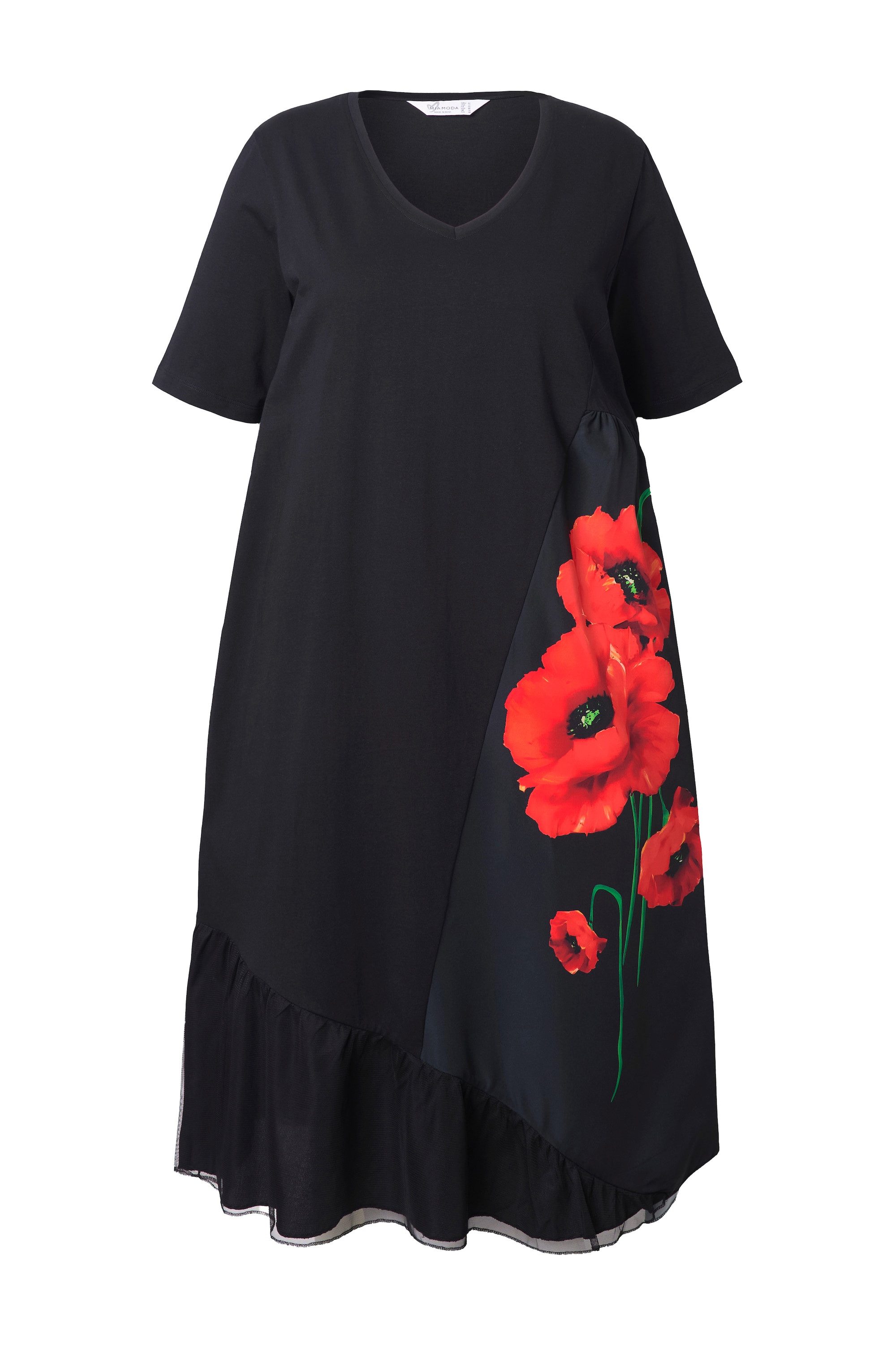 MIAMODA Jerseykleid Kleid A-Linie Blütenmotiv Mesheinsatz günstig online kaufen