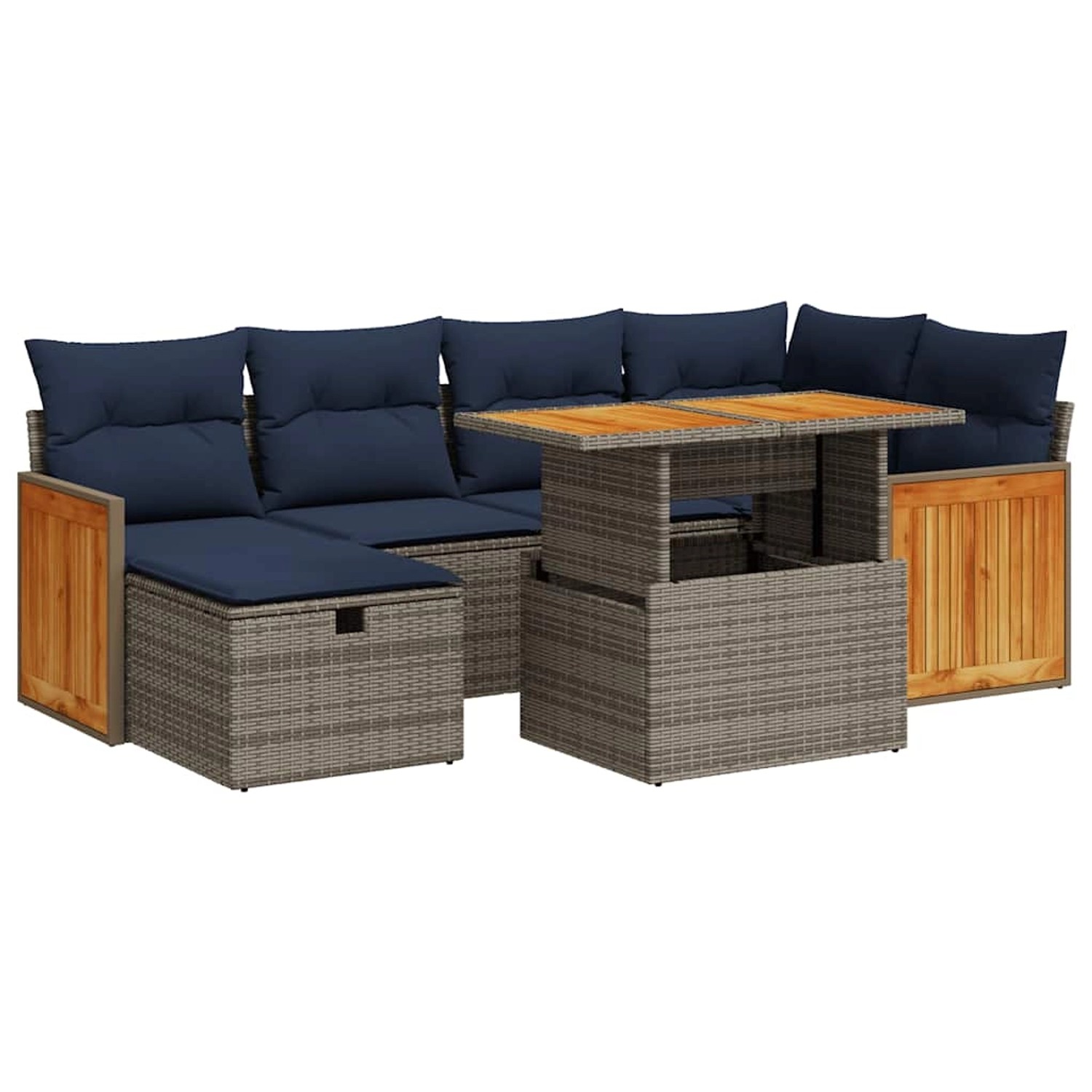 vidaXL 7-Tlg Garten-Sofagarnitur mit Kissen Grau Poly Rattan 3328160 günstig online kaufen