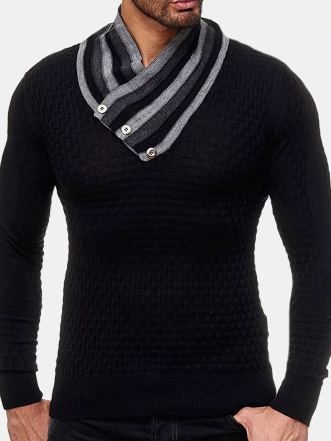 Herren Langarm Rollkragen Strickpullover Casual Basic Schwarzer Pullover günstig online kaufen