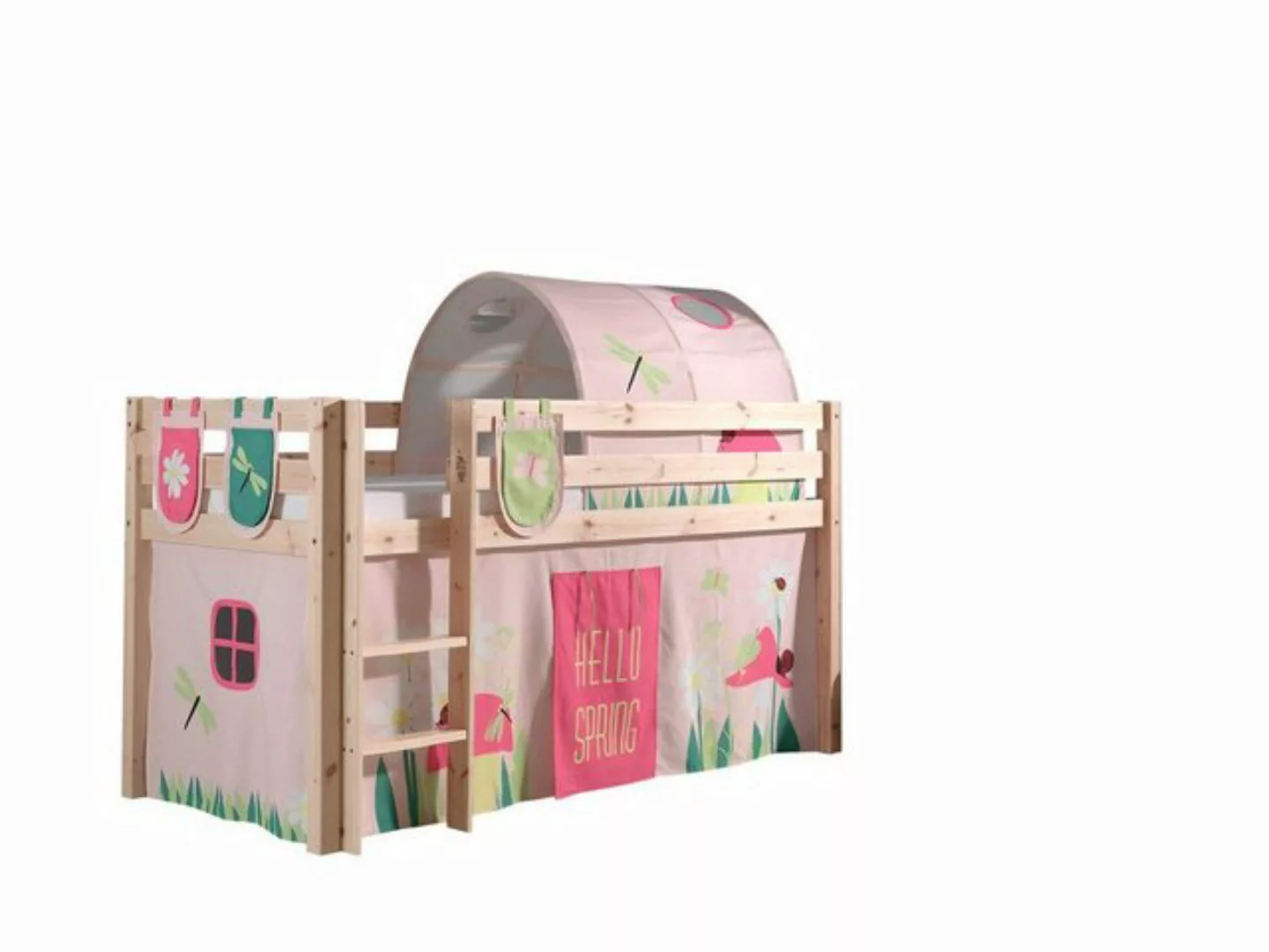 Natur24 Kinderbett Spielbett Pino mit Textilset Kiefer Natur günstig online kaufen