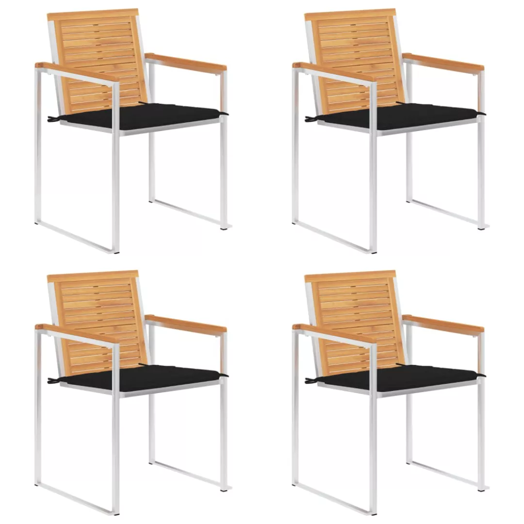 Gartenstühle 4 Stk. Mit Kissen Massivholz Teak günstig online kaufen