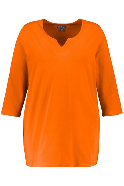 Ulla Popken Rundhalsshirt Longshirt A-Linie V-Ausschnitt 3/4-Arm günstig online kaufen