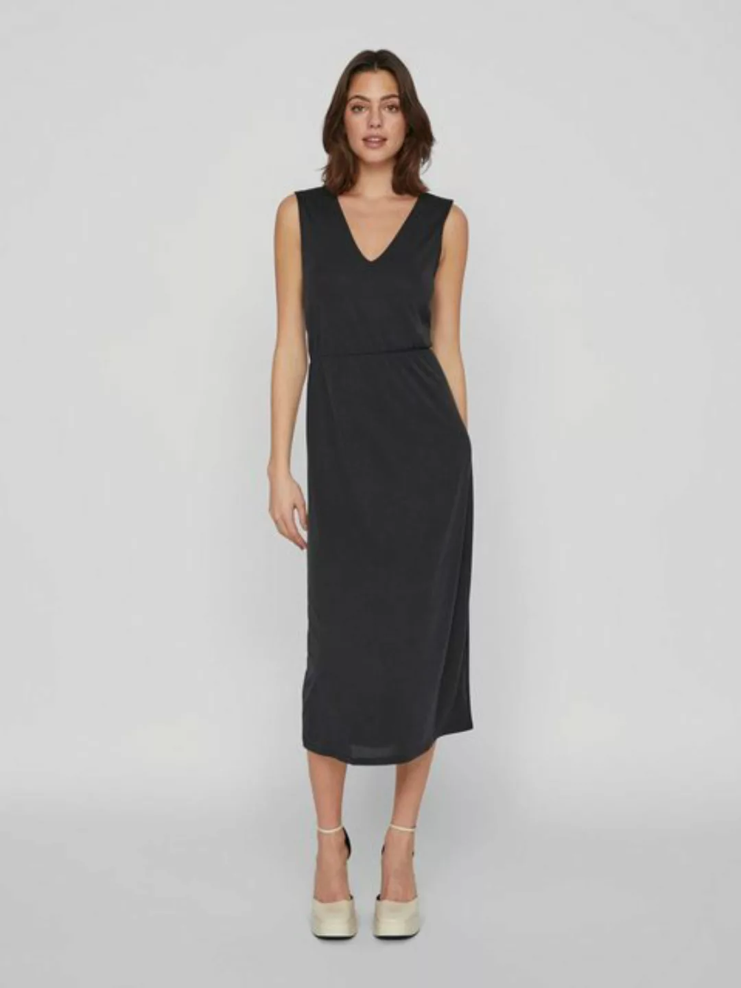 Vila Shirtkleid Elegantes Sommer Kleid V-Ausschnitt (lang) 7480 in Schwarz günstig online kaufen