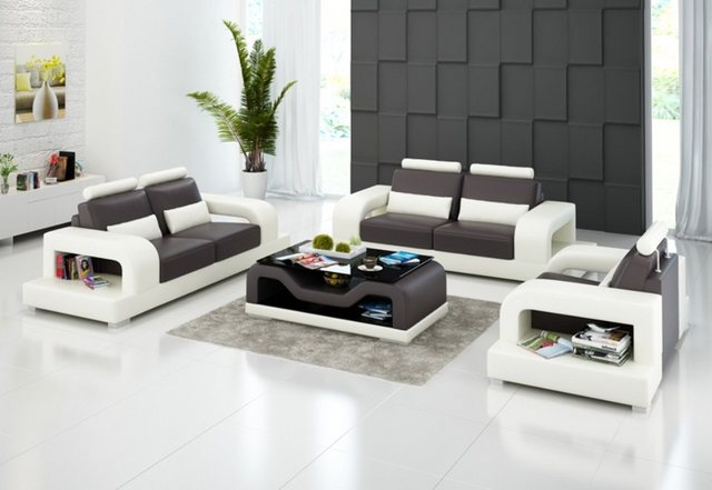 JVmoebel Sofa Schwarz-weiße Ledersofas Wohnlandschaft 3+2+1 Sitzer, Made in günstig online kaufen