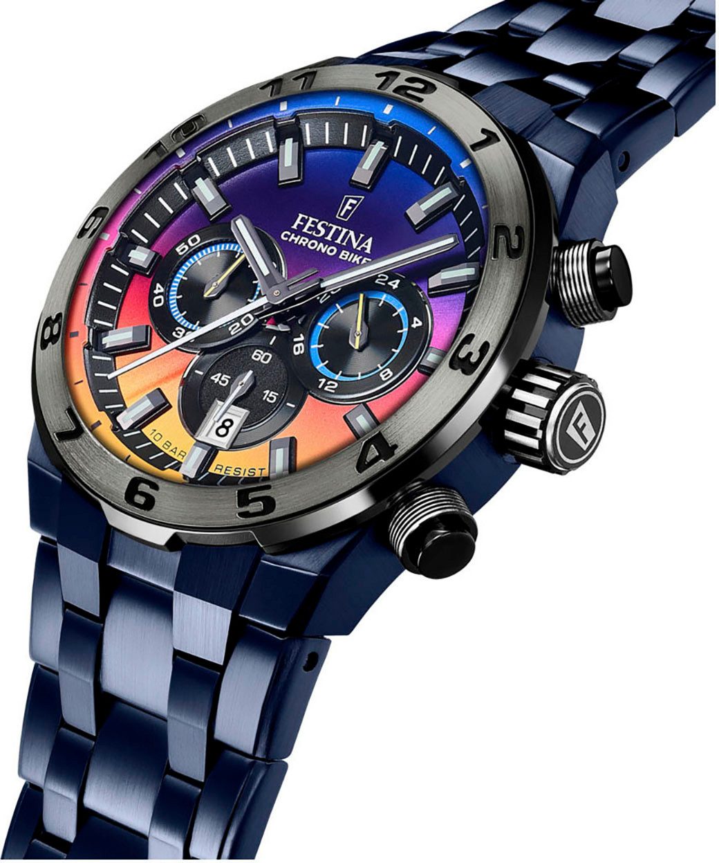 Festina Chronograph F20709/1, blau, Edelstahlband, 45 günstig online kaufen