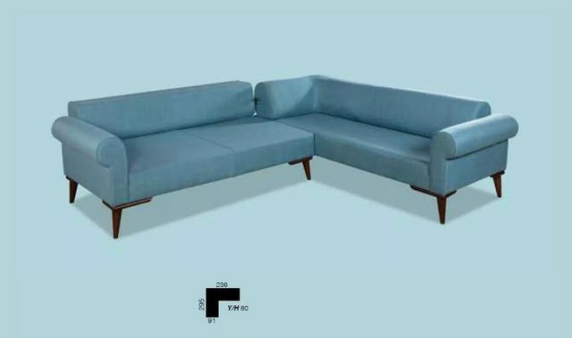 JVmoebel Ecksofa Blaues Ecksofa Holz Couch Wohnzimmer Sofa L-Form Sofa Neu, günstig online kaufen