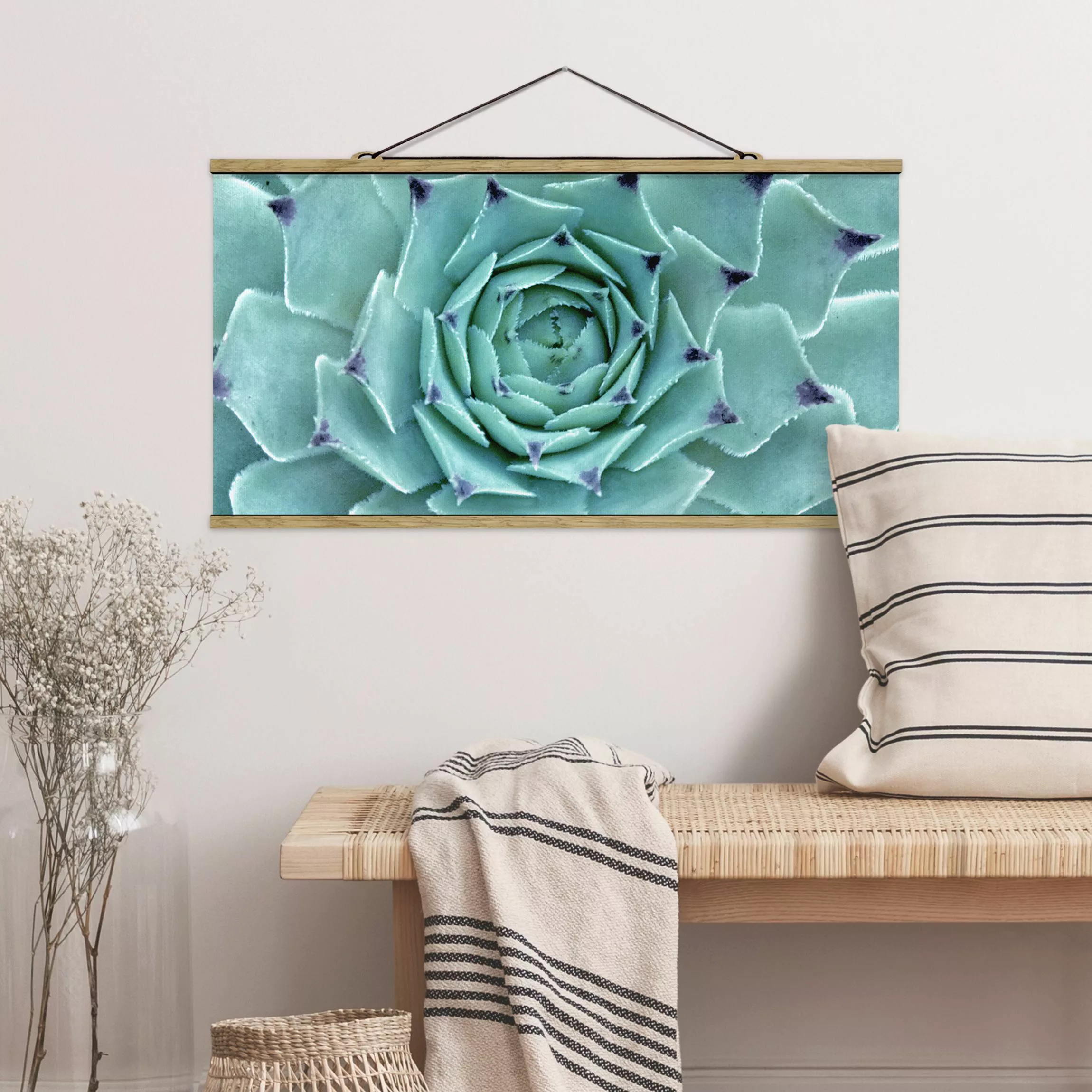 Stoffbild Blumen mit Posterleisten - Querformat Kaktus Agave günstig online kaufen