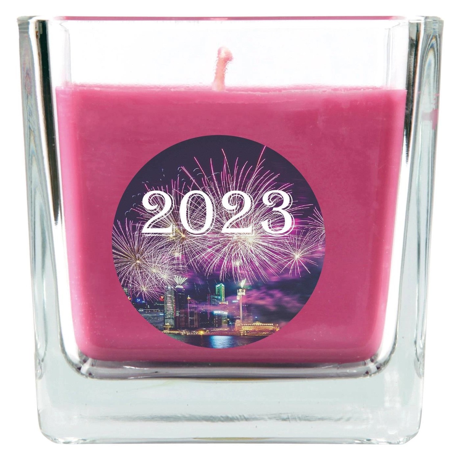 HS Candle Duftkerze & Glas Neujahr Lila Bonbon 50h günstig online kaufen