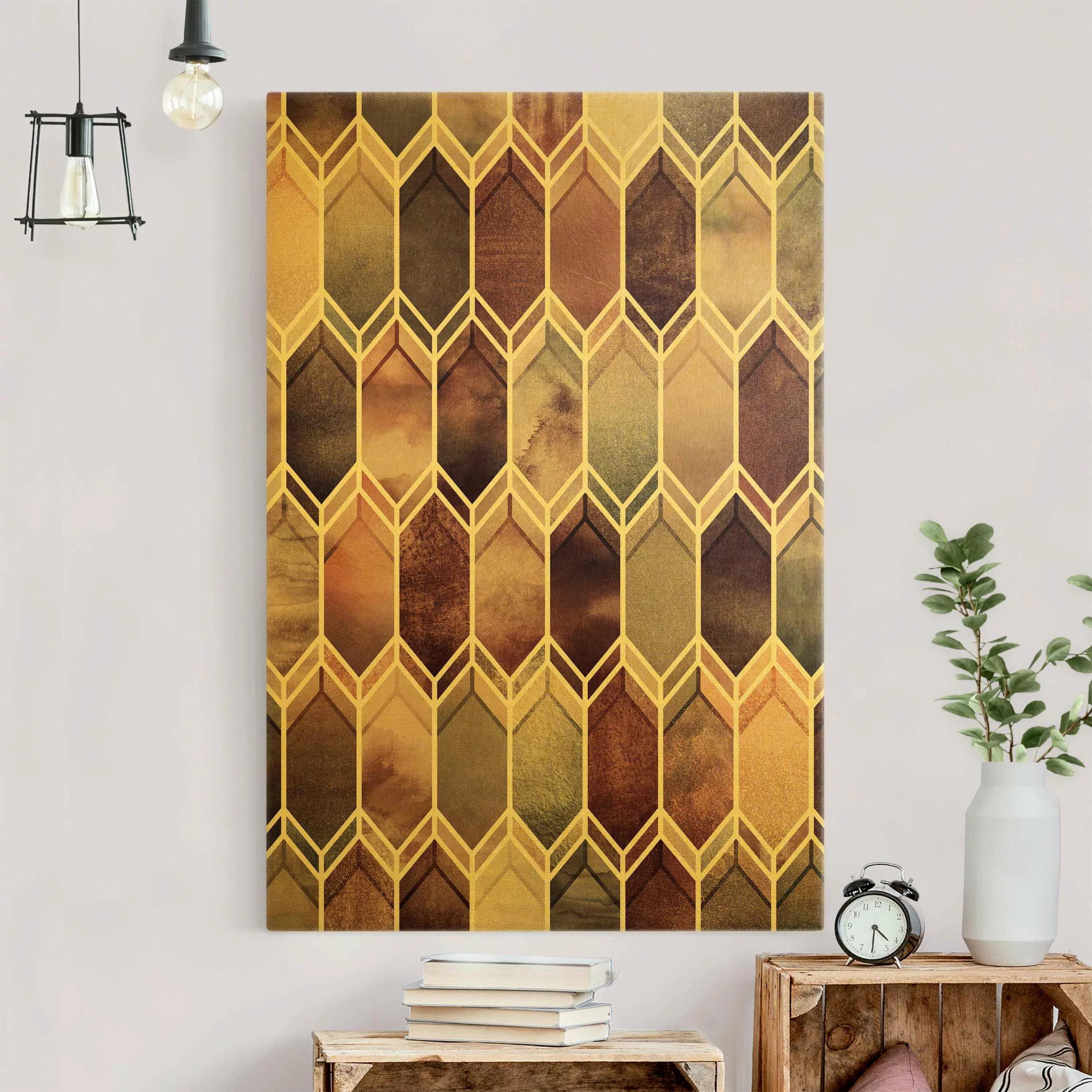 Leinwandbild Gold Goldene Geometrie - Glasmalerei Rosé günstig online kaufen