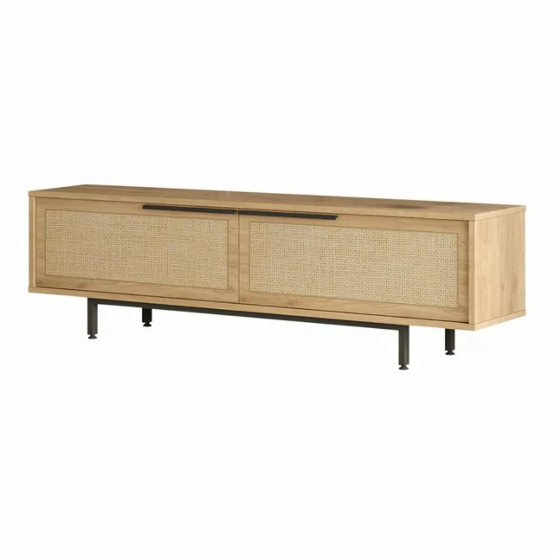 en.casa TV-Schrank »Kvænangen« mit 2 Türen 160x36x45 cm Eichen-/Rattanoptik günstig online kaufen