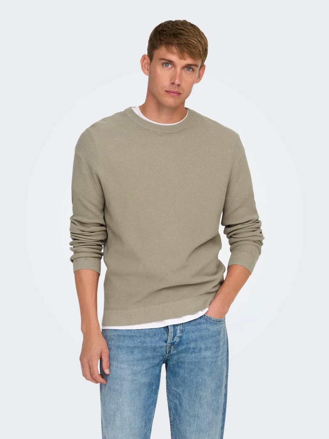 ONLY & SONS Rundhalspullover ONSTONY DS 12 LS WAFFLE CREW KNIT günstig online kaufen