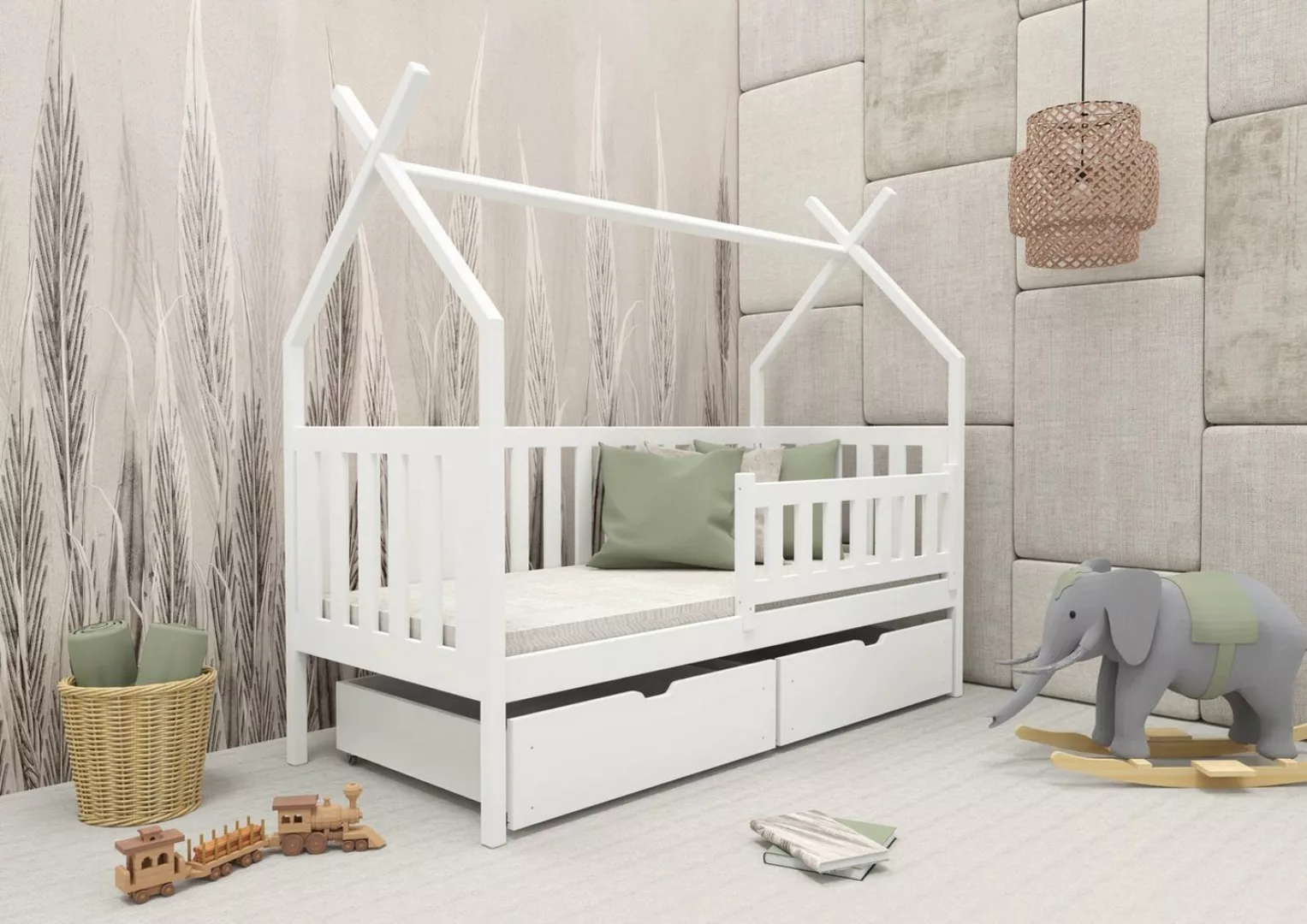 Fun Möbel Hausbett Kinderbett DARLIN (in vier Farben, inkl. Rausfallschutz) günstig online kaufen
