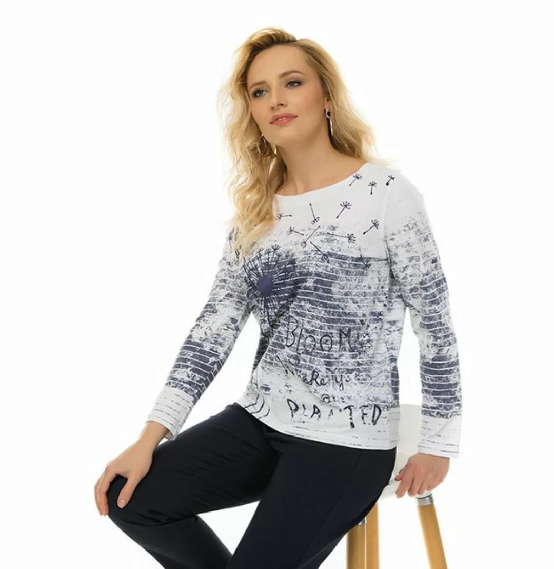 Passioni Strickpullover Langarm-Shirt mit stilvollem Streifen- und Blumendr günstig online kaufen