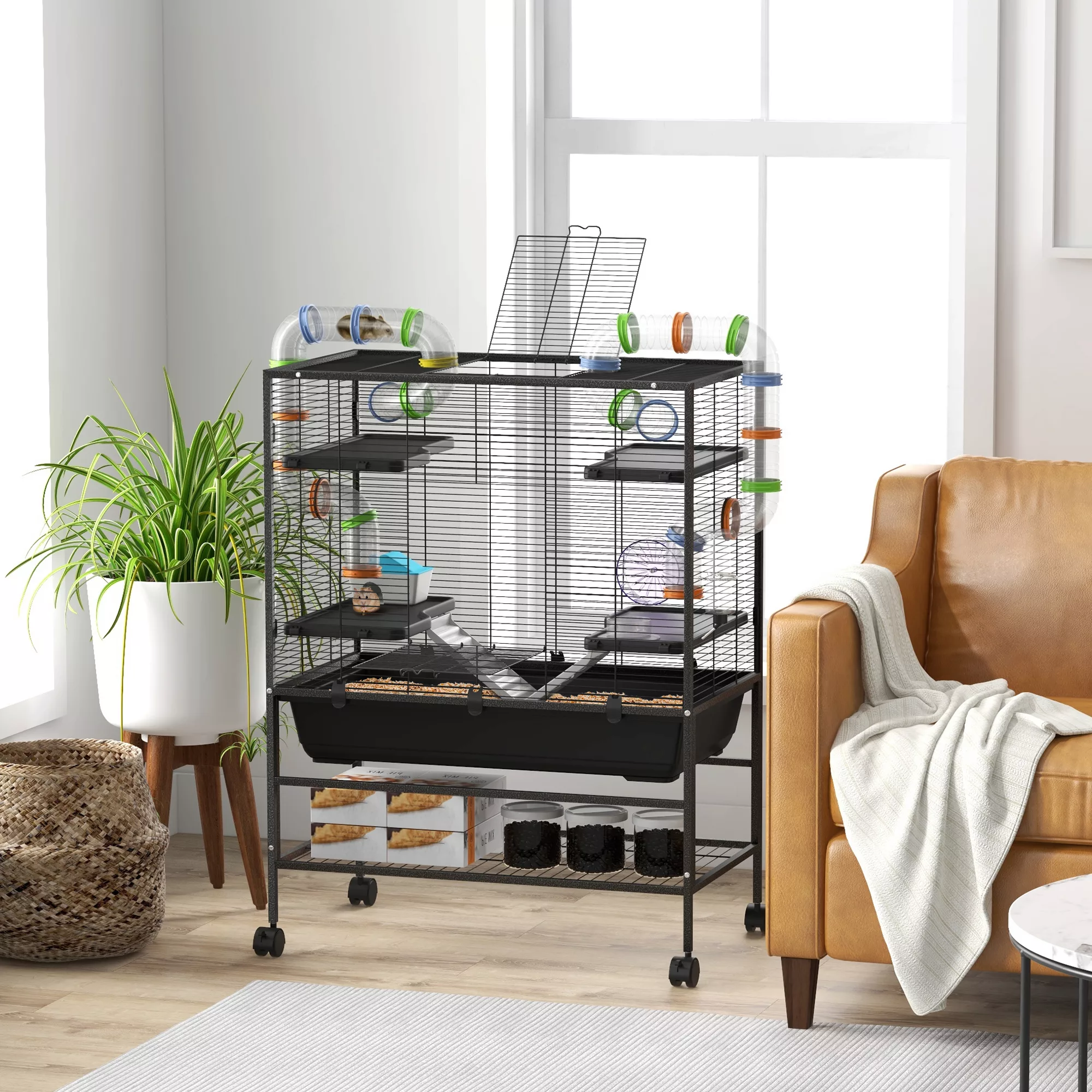 PawHut Hamsterkäfig Nagerkäfig mit Rädern, Röhren, Ablagefläche, Rampen, La günstig online kaufen