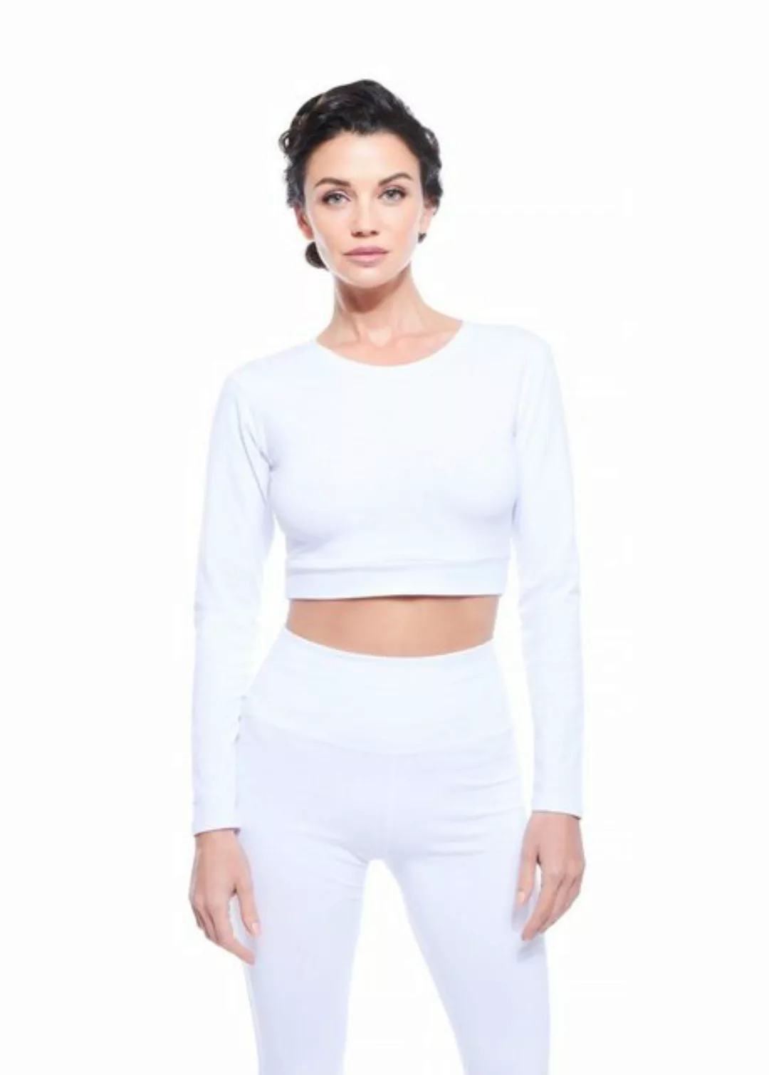 Evoni Crop-Top Damen Langarmshirt Baumwolle Bauchfrei günstig online kaufen