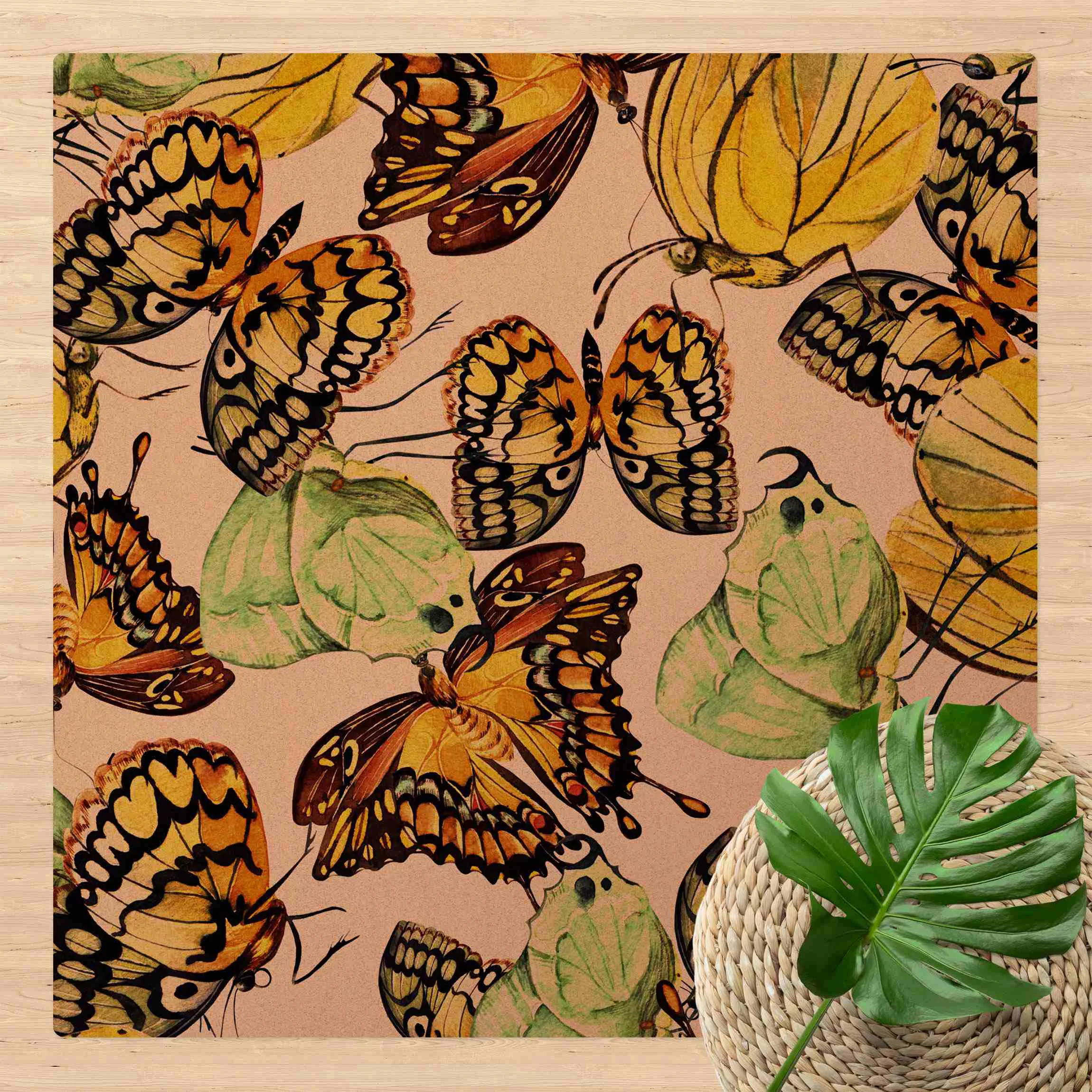 Kork-Teppich Schwarm von Gelben Schmetterlingen günstig online kaufen