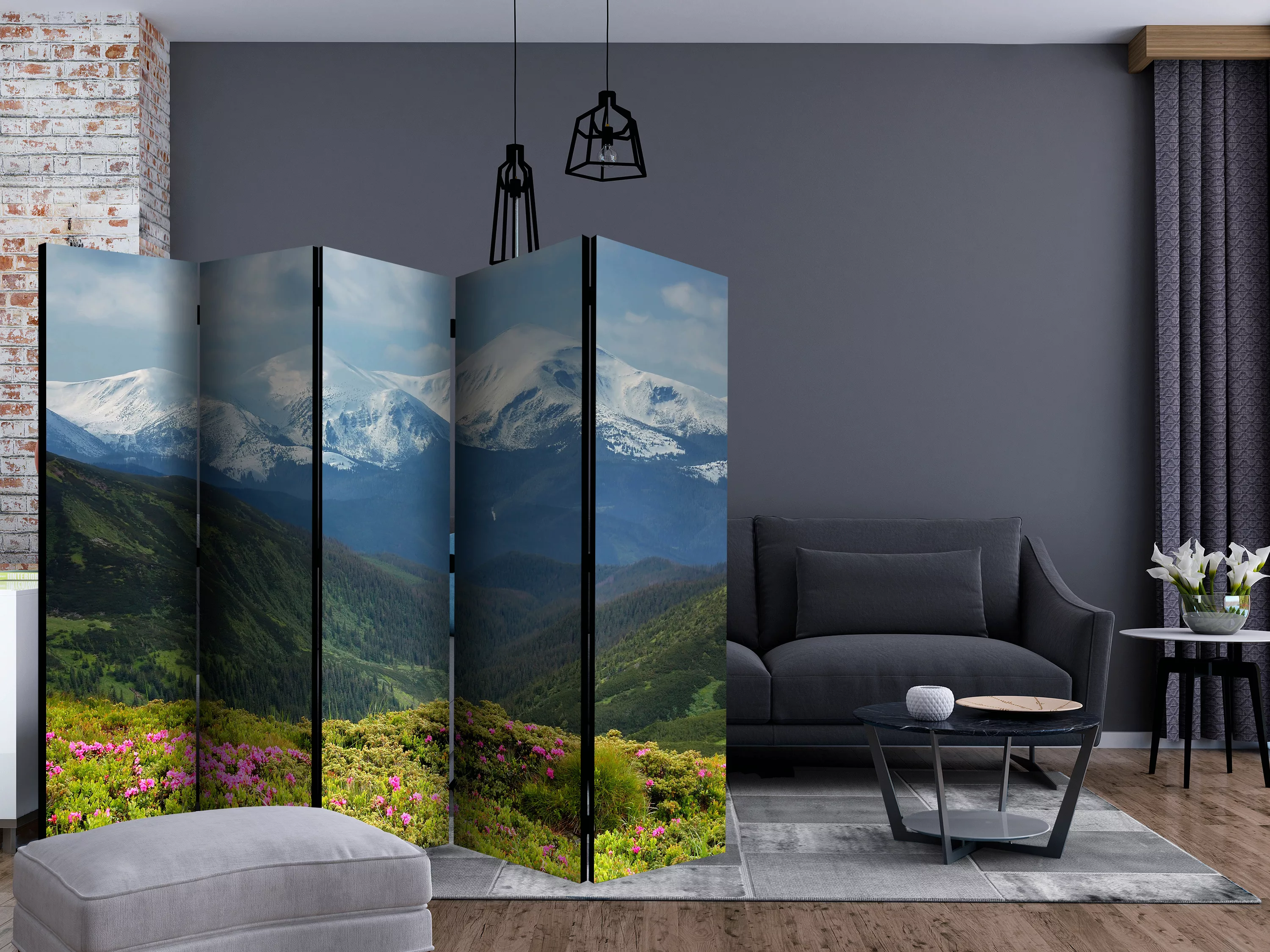 5-teiliges Paravent - Spring Mountain Landscape Ii [room Dividers] günstig online kaufen