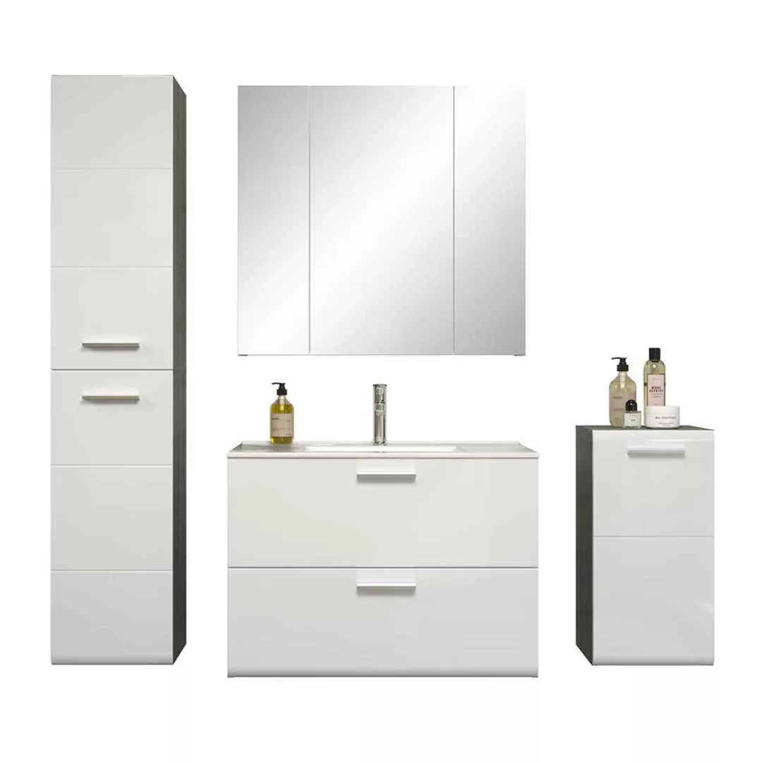 Modernes Badezimmermöbel Set in Silbergrau Weiß (vierteilig) günstig online kaufen