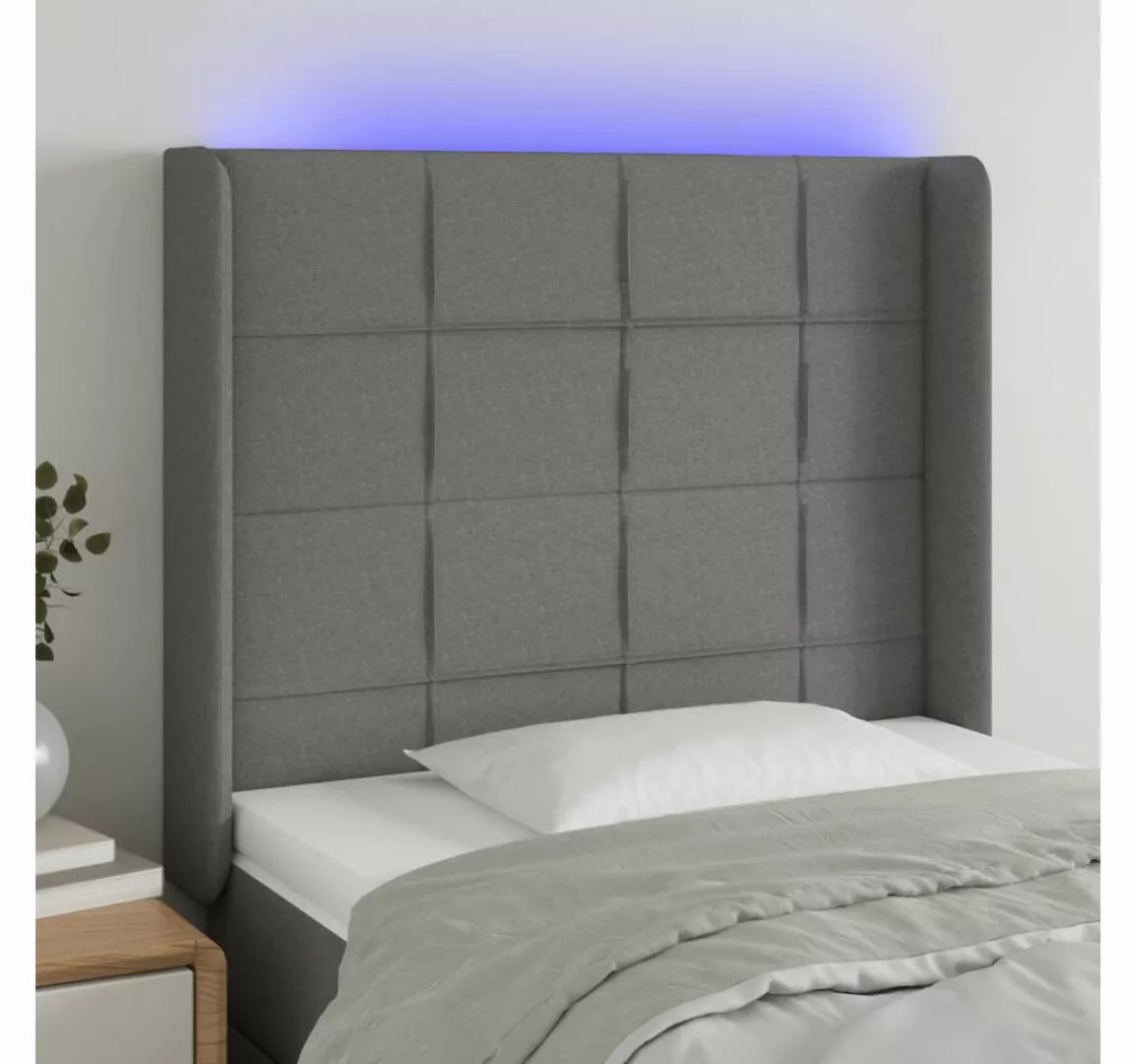 vidaXL Bett, LED Kopfteil Dunkelgrau 103x16x118/128 cm Stoff günstig online kaufen