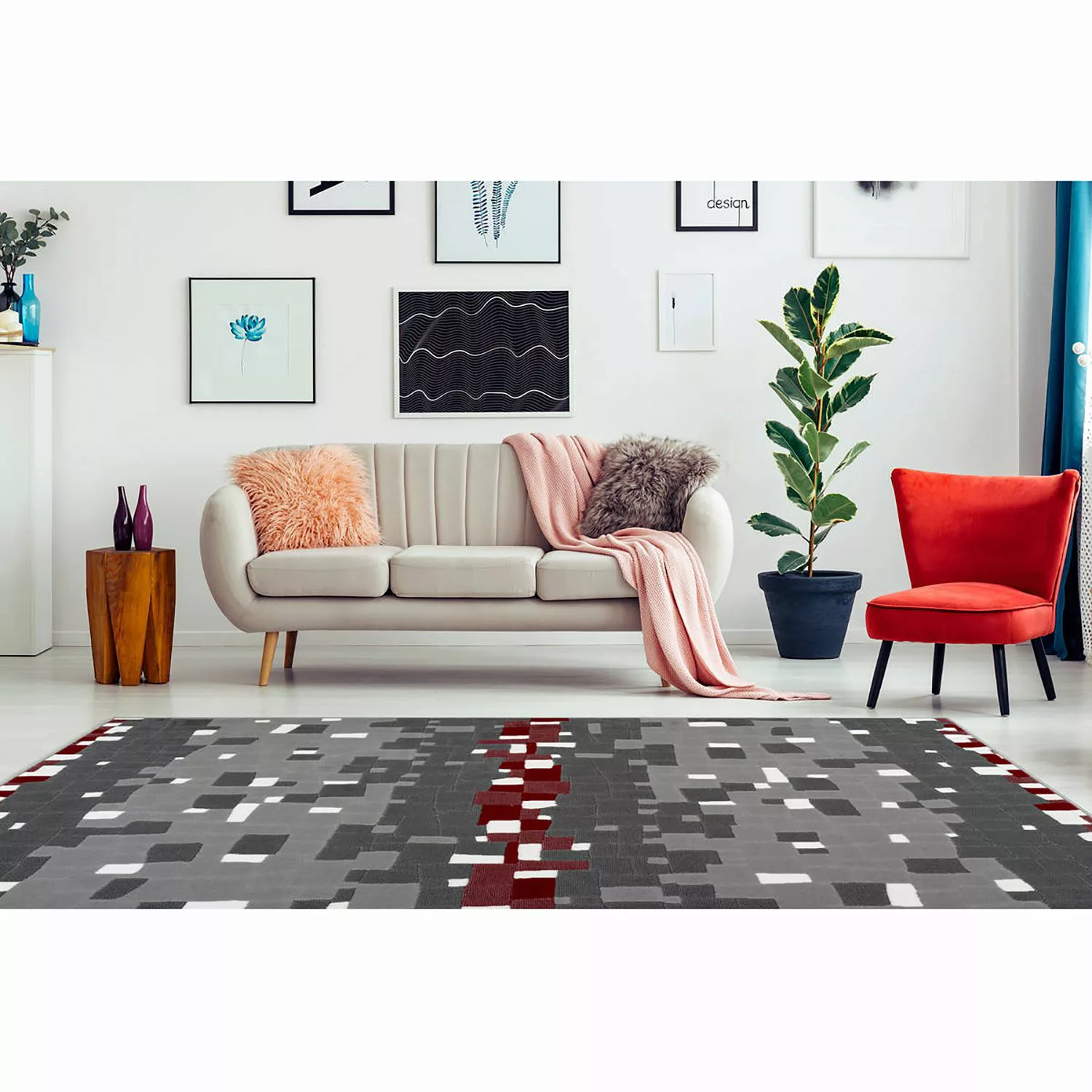 Kayoom Design-teppich Vancouver 210 Multi Rot 160cm X 230cm günstig online kaufen