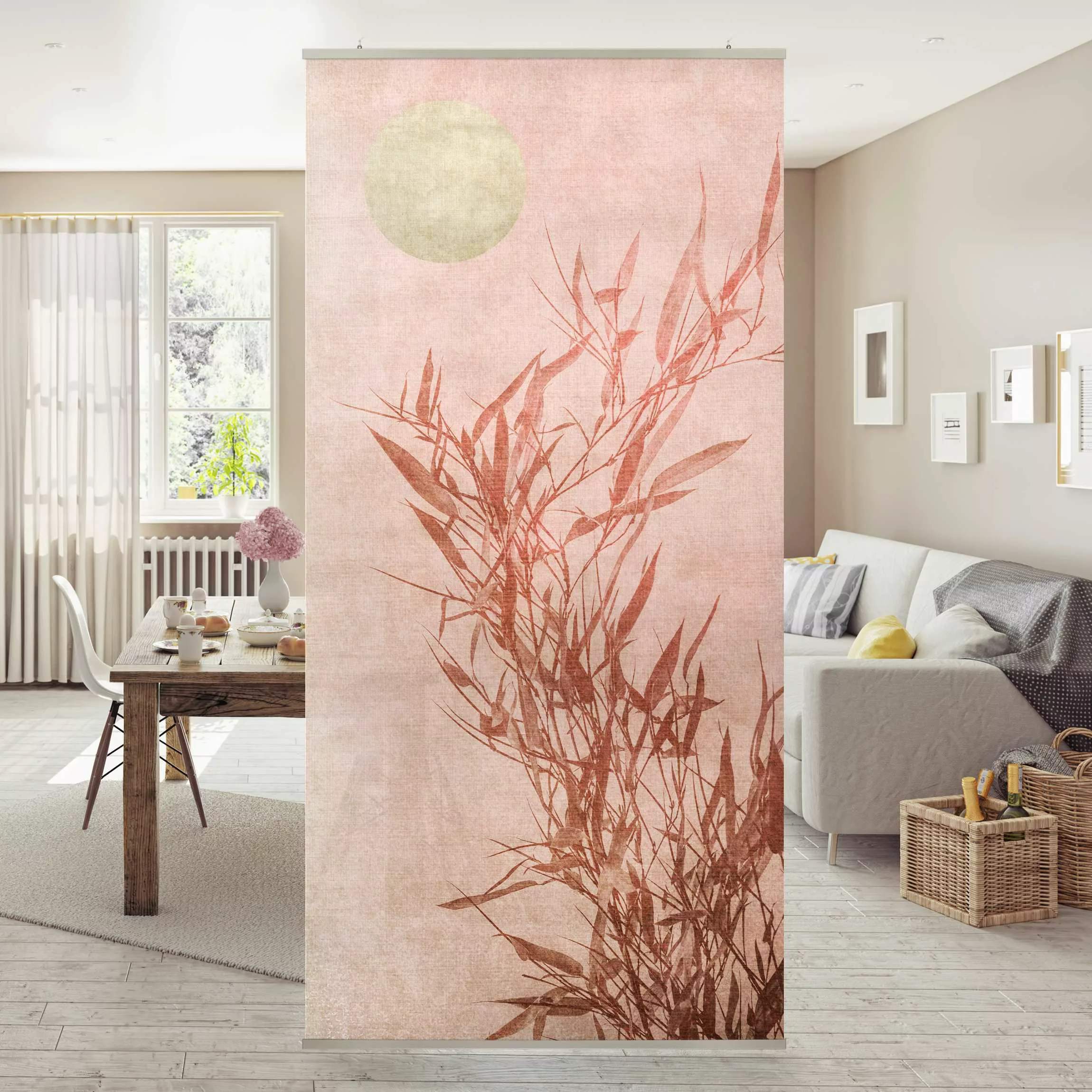 Raumteiler Goldene Sonne mit Rosa Bambus günstig online kaufen