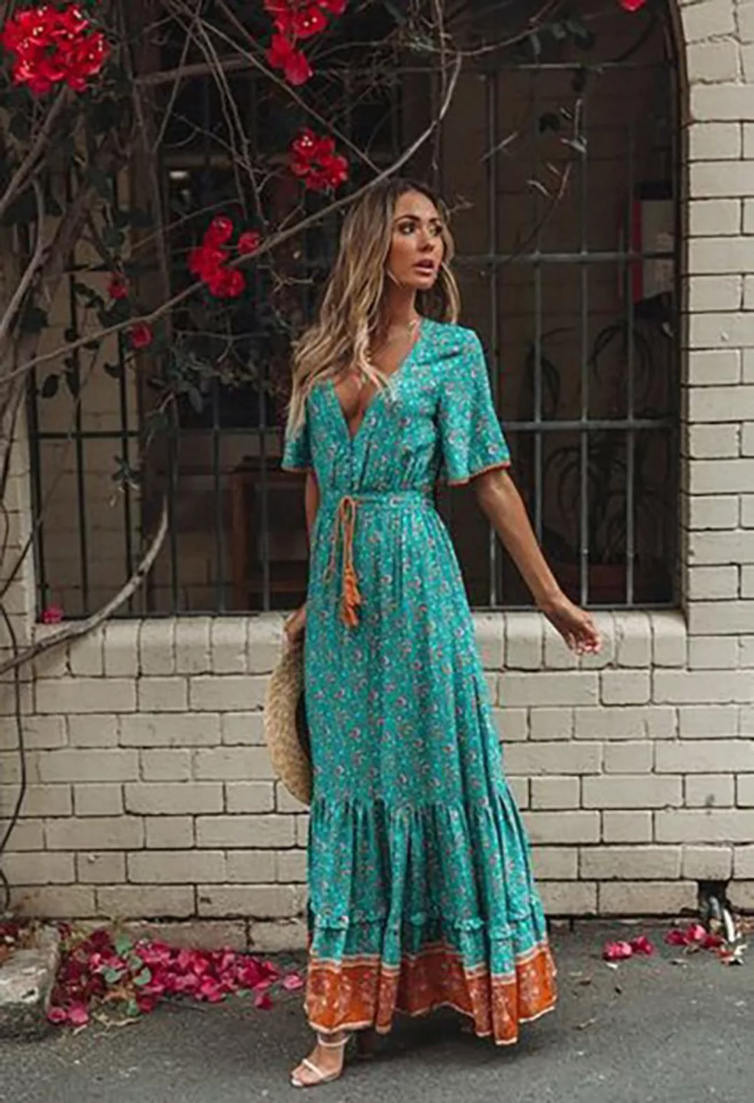 BlauWave Midikleid Langes Kleid mit böhmischem Muster für Frauen (1-tlg) Lo günstig online kaufen
