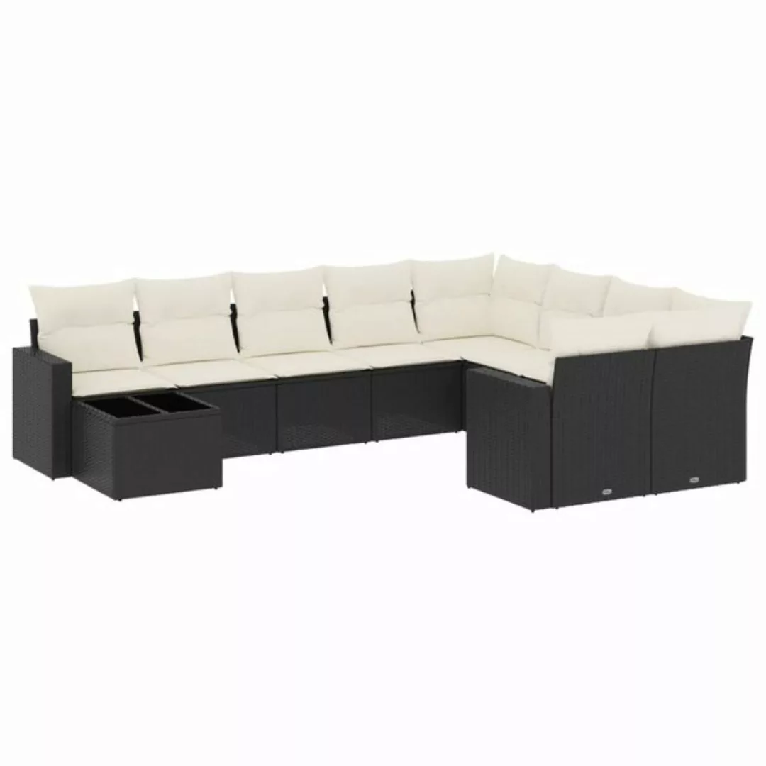 vidaXL Sofaelement 10-tlg. Garten-Sofagarnitur mit Kissen Schwarz Poly Ratt günstig online kaufen