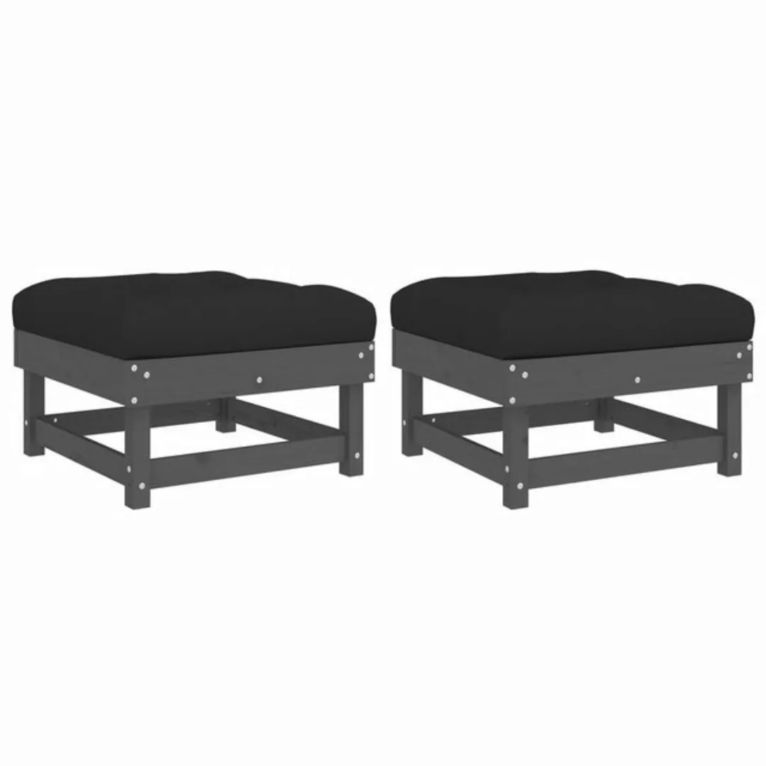 vidaXL Sofaelement Gartenhocker mit Kissen 2 Stk. Grau Massivholz Kiefer (1 günstig online kaufen