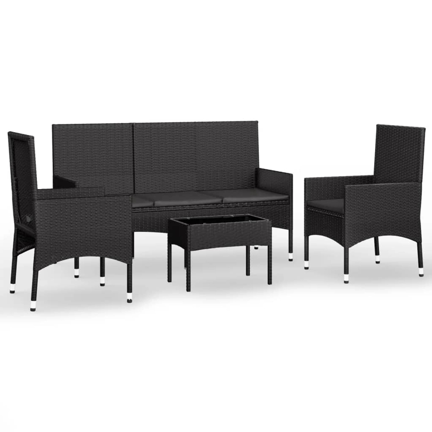 vidaXL 4-tlg Garten-Lounge-Set mit Kissen Schwarz Poly Rattan Modell 18 günstig online kaufen