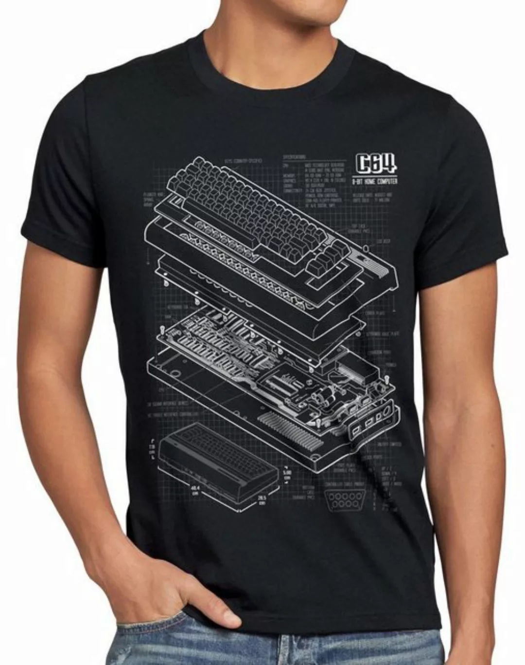 style3 Print-Shirt Herren T-Shirt C64 Heimcomputer Blaupause classic gamer günstig online kaufen