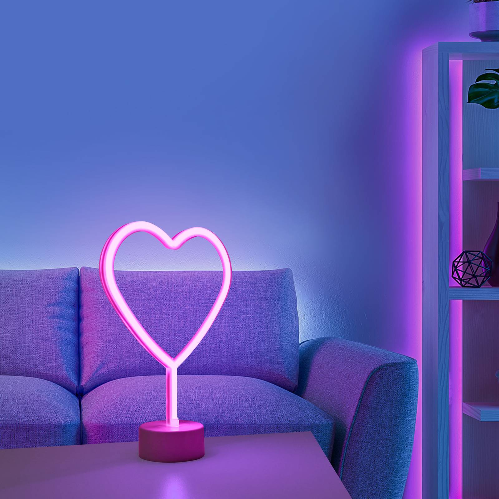 LED-Tischleuchte Neon Herz, batteriebetrieben günstig online kaufen