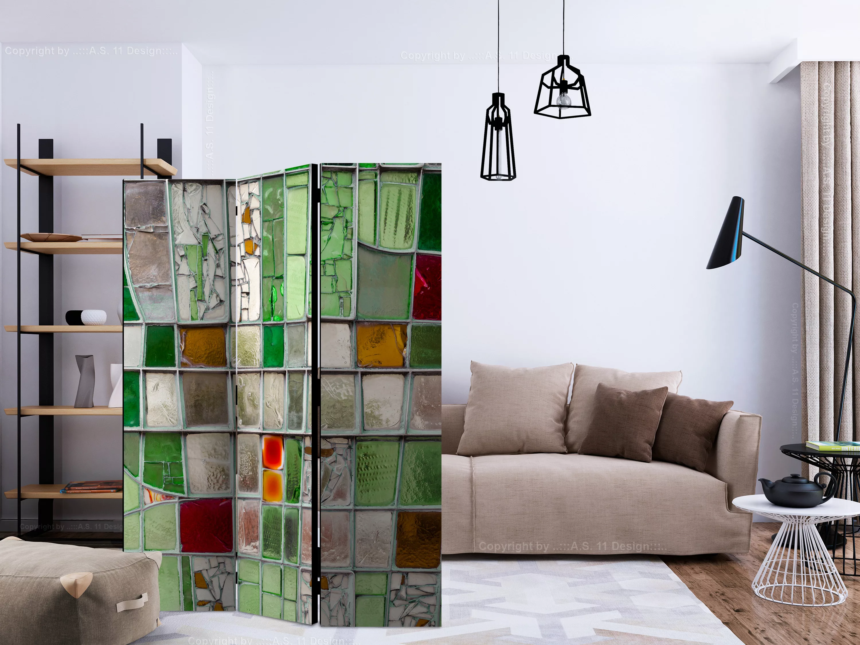 3-teiliges Paravent - Emerald Stained Glass [room Dividers] günstig online kaufen