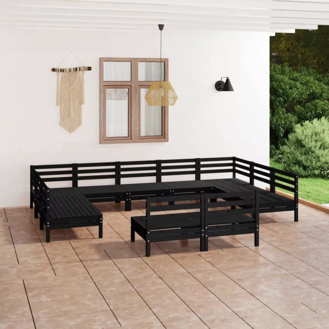 11-tlg. Garten-lounge-set Schwarz Massivholz Kiefer günstig online kaufen