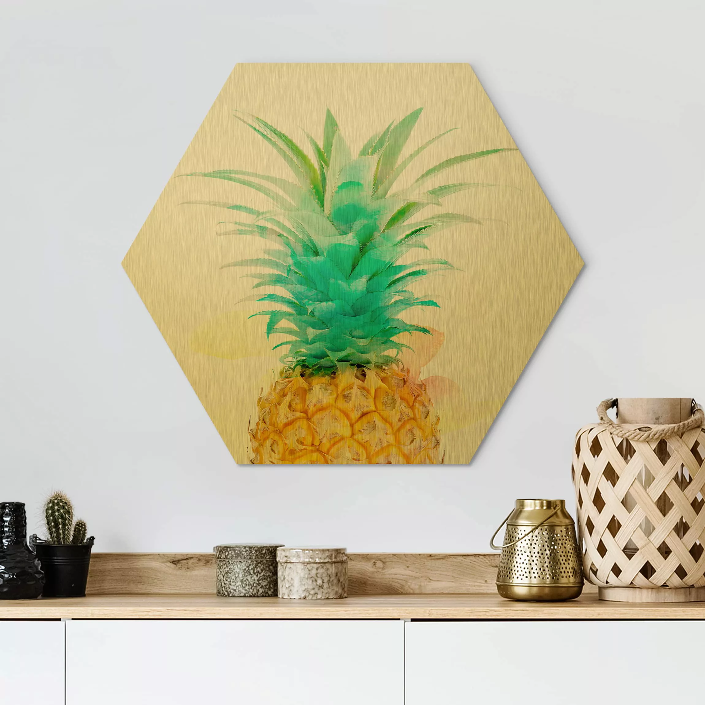 Hexagon-Alu-Dibond Bild Küche Ananas Aquarell günstig online kaufen