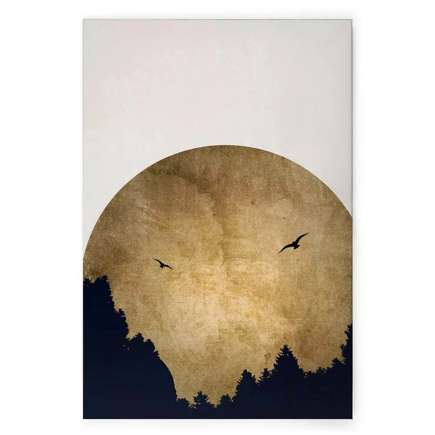 Bricoflor Vollmond Bild Mit Wald Und Vögeln Deko Leinwandbild In Gold Weiß günstig online kaufen