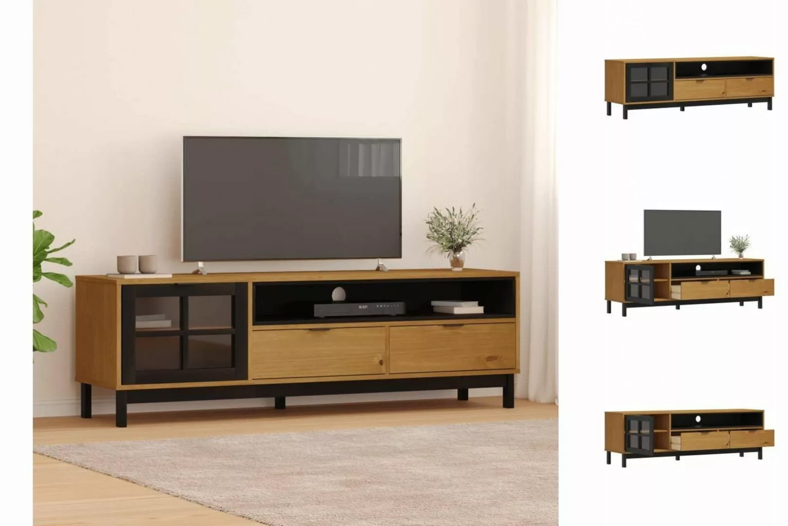 vidaXL TV-Schrank TV-Schrank mit Glastür FLAM 158x40x50 cm Massivholz Kiefe günstig online kaufen