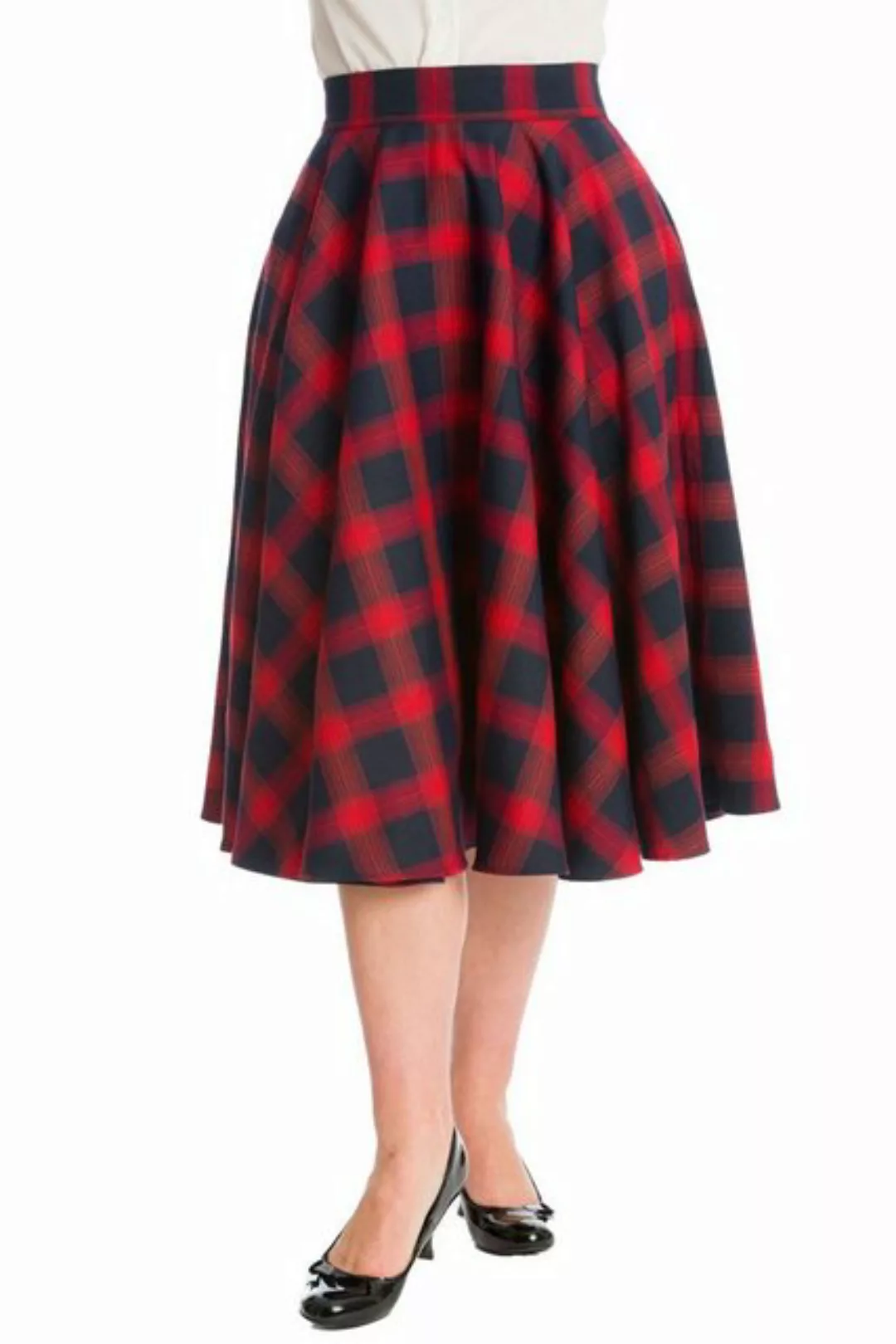 Banned A-Linien-Rock Sweet Check Rot Kariert Retro Vintage Swing Skirt günstig online kaufen