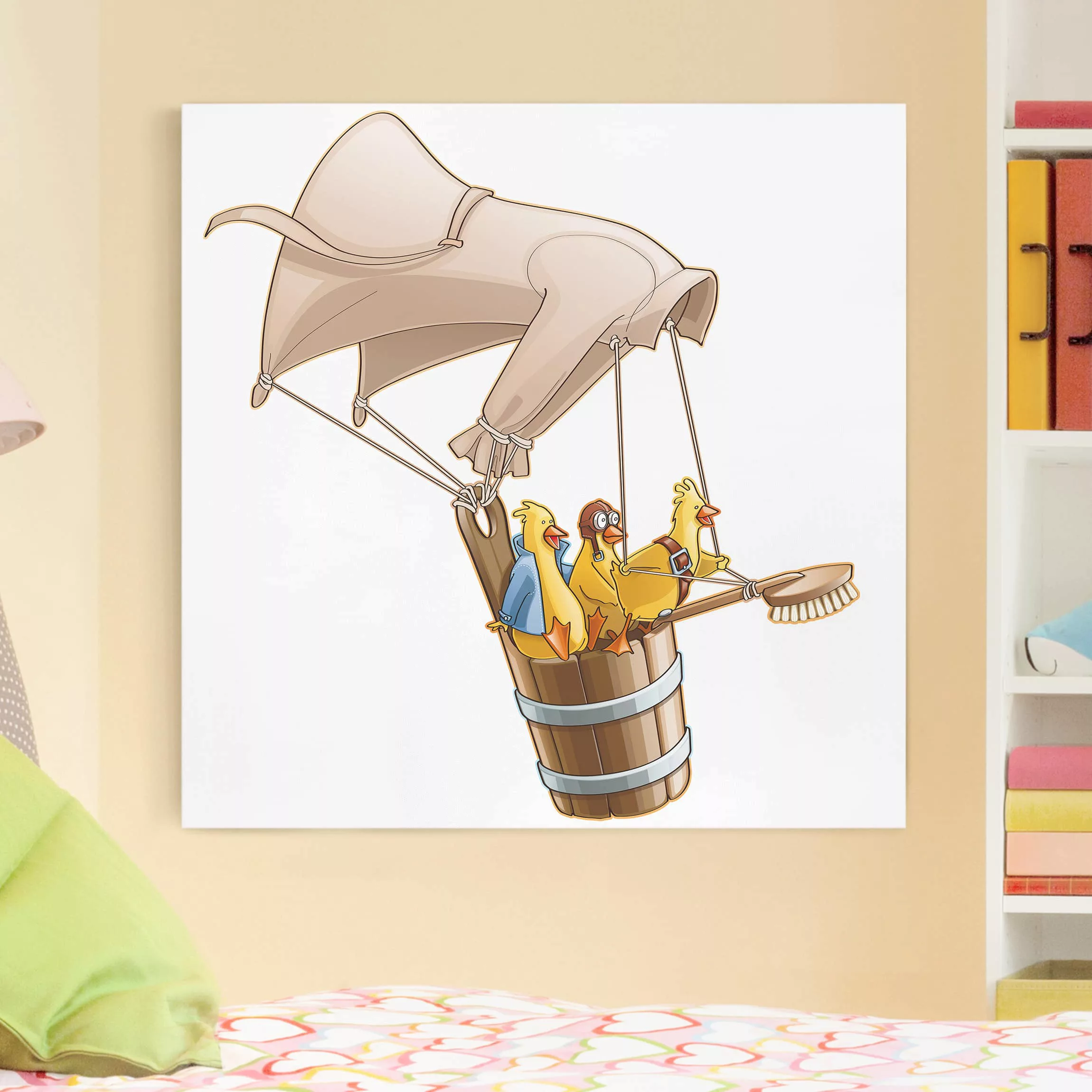 Leinwandbild Kinderzimmer - Quadrat Fliegender Bauernhof Küken günstig online kaufen